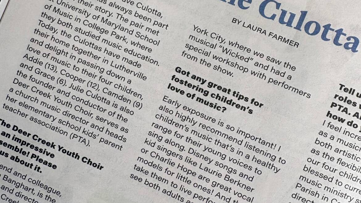 Julie Culotta featured in Baltimore’s Child Magazine